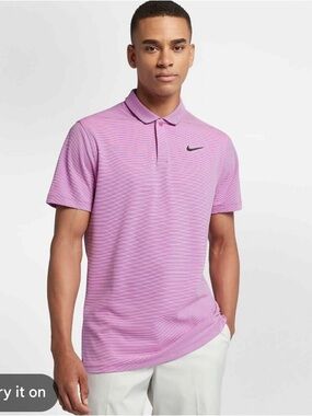 Nike Golf Pink Polo Shirt XXL Dri-FIT Striped Performance Golf Top
